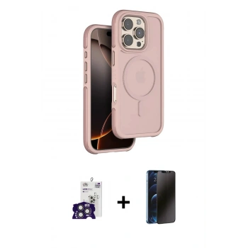 MARSİLYAN™- iPhone 16 Pro Max Kılıf Çekirdek Minimal Prime - Siyah 3D Antistatik Hayalet Cam Ekran Koruyucu + Bilvis Titan Kamera Lens - TMGI