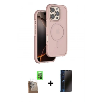 MARSİLYAN™- iPhone 16 Pro Max Kılıf Çekirdek Minimal Prime - Siyah 3D Antistatik Hayalet Cam Ekran Koruyucu + Raze Metal Kamera Lens - CLTM