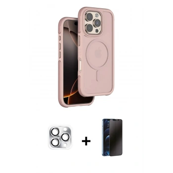 MARSİLYAN™- iPhone 16 Pro Max Kılıf Çekirdek Minimal Prime - Siyah 3D Antistatik Hayalet Cam Ekran Koruyucu + Pers Alüminyum Kamera Lens - GS