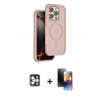 MARSİLYAN™- iPhone 16 Pro Max Kılıf Çekirdek Minimal Prime - Siyah 3D Antistatik Mat Seramik Nano Ekran Koruyucu + PVD Metal Kamera Lens - GS
