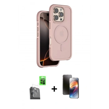 MARSİLYAN™- iPhone 16 Pro Max Kılıf Çekirdek Minimal Prime - Siyah 3D Antistatik Mat Seramik Nano Ekran Koruyucu + Raze Metal Kamera Lens - SH