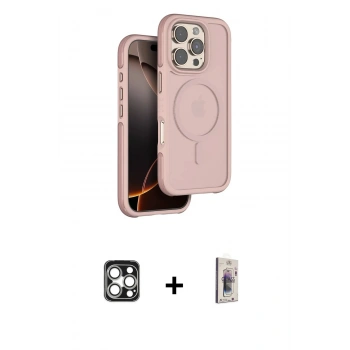 MARSİLYAN™- iPhone 16 Pro Max Kılıf Çekirdek Minimal Prime - Siyah Bilvis 3D Cam Ekran Koruyucu + PVD Metal Kamera Lens - GS
