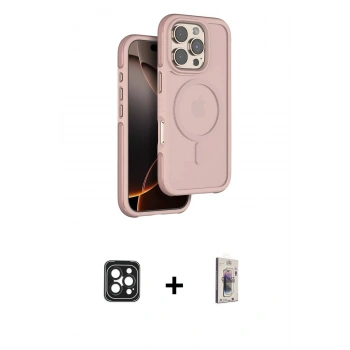 MARSİLYAN™- iPhone 16 Pro Max Kılıf Çekirdek Minimal Prime - Siyah Bilvis 3D Cam Ekran Koruyucu + PVD Metal Kamera Lens - SH