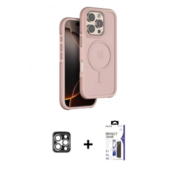 MARSİLYAN™- iPhone 16 Pro Max Kılıf Çekirdek Minimal Prime - Siyah Bilvis 3X AR Hayalet Cam Ekran Koruyucu + PVD Metal Kamera Lens - GS