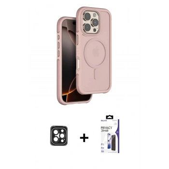 MARSİLYAN™- iPhone 16 Pro Max Kılıf Çekirdek Minimal Prime - Siyah Bilvis 3X AR Hayalet Cam Ekran Koruyucu + PVD Metal Kamera Lens - SH