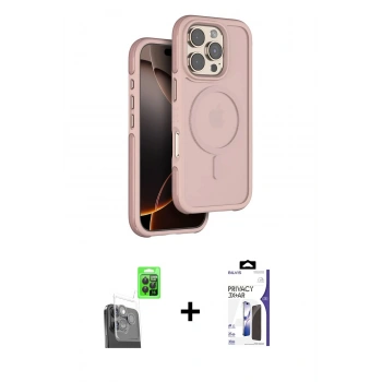 MARSİLYAN™- iPhone 16 Pro Max Kılıf Çekirdek Minimal Prime - Siyah Bilvis 3X AR Hayalet Cam Ekran Koruyucu + Raze Metal Kamera Lens - SH