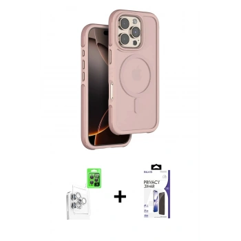 MARSİLYAN™- iPhone 16 Pro Max Kılıf Çekirdek Minimal Prime - Siyah Bilvis 3X AR Hayalet Cam Ekran Koruyucu + Raze Metal Kamera Lens - BZ