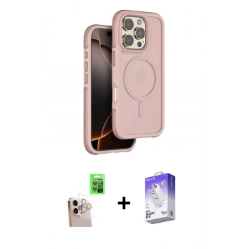 MARSİLYAN™- iPhone 16 Pro Max Kılıf Çekirdek Minimal Prime - Siyah Bilvis 5in1 3D Magic Cam Ekran Koruyucu + Raze Metal Kamera Lens - NLGY
