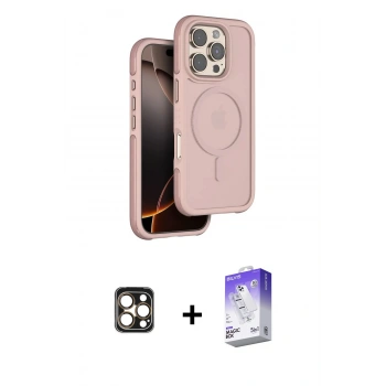 MARSİLYAN™- iPhone 16 Pro Max Kılıf Çekirdek Minimal Prime - Siyah Bilvis 5in1 3D Magic Cam Ekran Koruyucu + PVD Metal Kamera Lens - GD