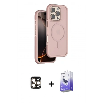 MARSİLYAN™- iPhone 16 Pro Max Kılıf Çekirdek Minimal Prime - Siyah Bilvis 5in1 5D Magic Hayalet Cam Ekran Koruyucu + PVD Metal Kamera Lens - GD