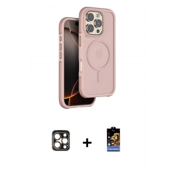 MARSİLYAN™- iPhone 16 Pro Max Kılıf Çekirdek Minimal Prime - Siyah Buffer Hayalet Cam Ekran Koruyucu + PVD Metal Kamera Lens - GD