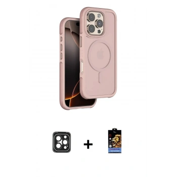 MARSİLYAN™- iPhone 16 Pro Max Kılıf Çekirdek Minimal Prime - Siyah Buffer Hayalet Cam Ekran Koruyucu + PVD Metal Kamera Lens - SH