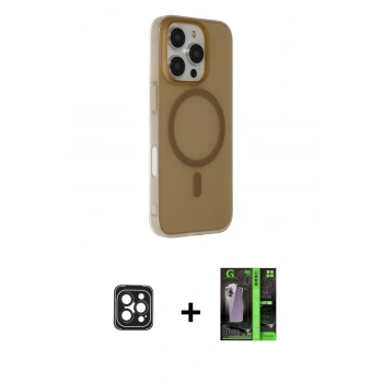 MARSİLYAN™- iPhone 16 Pro Max Kılıf Çekirdek Modern Prime - Şeffaf 360 Full Body Arka Koruyucu + PVD Metal Kamera Lens - SH