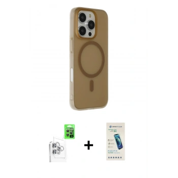 MARSİLYAN™- iPhone 16 Pro Max Kılıf Çekirdek Modern Prime - Şeffaf Pasifik Cam Ekran Koruyucu + Raze Metal Kamera Lens - BZ
