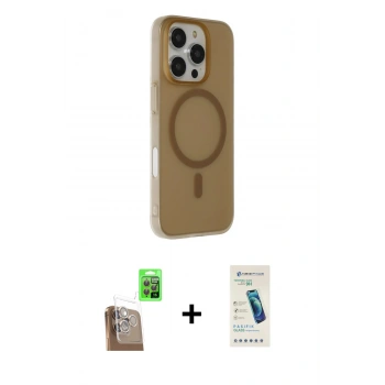 MARSİLYAN™- iPhone 16 Pro Max Kılıf Çekirdek Modern Prime - Şeffaf Pasifik Cam Ekran Koruyucu + Raze Metal Kamera Lens - CLTM