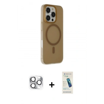 MARSİLYAN™- iPhone 16 Pro Max Kılıf Çekirdek Modern Prime - Şeffaf Pasifik Cam Ekran Koruyucu + Pers Alüminyum Kamera Lens - GS