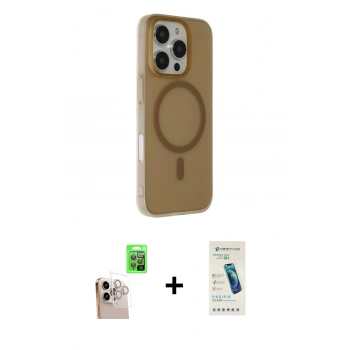 MARSİLYAN™- iPhone 16 Pro Max Kılıf Çekirdek Modern Prime - Şeffaf Pasifik Cam Ekran Koruyucu + Raze Metal Kamera Lens - NLGY