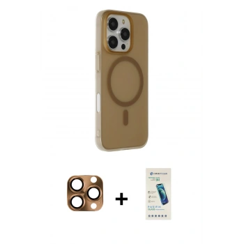 MARSİLYAN™- iPhone 16 Pro Max Kılıf Çekirdek Modern Prime - Şeffaf Pasifik Cam Ekran Koruyucu + Pers Alüminyum Kamera Lens - CLTM