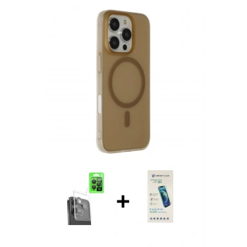 MARSİLYAN™- iPhone 16 Pro Max Kılıf Çekirdek Modern Prime - Şeffaf Pasifik Cam Ekran Koruyucu + Raze Metal Kamera Lens - SH