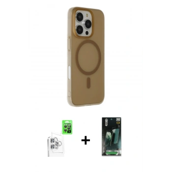 MARSİLYAN™- iPhone 16 Pro Max Kılıf Çekirdek Modern Prime - Siyah 360 Mat Full Body Arka Koruyucu + Raze Metal Kamera Lens - BZ