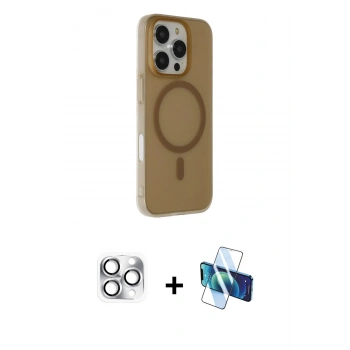 MARSİLYAN™- iPhone 16 Pro Max Kılıf Çekirdek Modern Prime - Siyah 3D Antistatik Cam Ekran Koruyucu + Pers Alüminyum Kamera Lens - GS