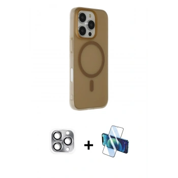 MARSİLYAN™- iPhone 16 Pro Max Kılıf Çekirdek Modern Prime - Siyah 3D Antistatik Cam Ekran Koruyucu + Pers Alüminyum Kamera Lens - GI