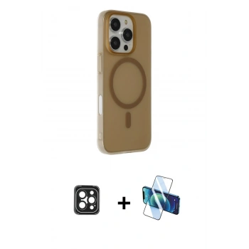 MARSİLYAN™- iPhone 16 Pro Max Kılıf Çekirdek Modern Prime - Siyah 3D Antistatik Cam Ekran Koruyucu + PVD Metal Kamera Lens - SH
