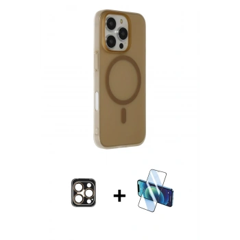 MARSİLYAN™- iPhone 16 Pro Max Kılıf Çekirdek Modern Prime - Siyah 3D Antistatik Cam Ekran Koruyucu + PVD Metal Kamera Lens - GD