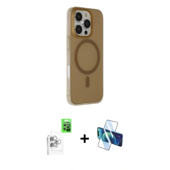 MARSİLYAN™- iPhone 16 Pro Max Kılıf Çekirdek Modern Prime - Siyah 3D Antistatik Cam Ekran Koruyucu + Raze Metal Kamera Lens - BZ