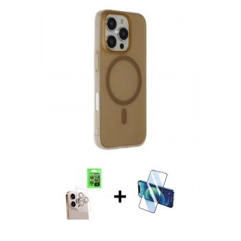 MARSİLYAN™- iPhone 16 Pro Max Kılıf Çekirdek Modern Prime - Siyah 3D Antistatik Cam Ekran Koruyucu + Raze Metal Kamera Lens - NLGY
