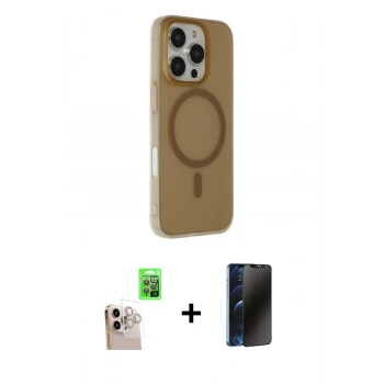 MARSİLYAN™- iPhone 16 Pro Max Kılıf Çekirdek Modern Prime - Siyah 3D Antistatik Hayalet Cam Ekran Koruyucu + Raze Metal Kamera Lens - NLGY