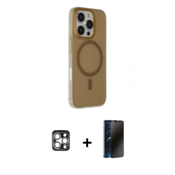 MARSİLYAN™- iPhone 16 Pro Max Kılıf Çekirdek Modern Prime - Siyah 3D Antistatik Hayalet Cam Ekran Koruyucu + PVD Metal Kamera Lens - GS