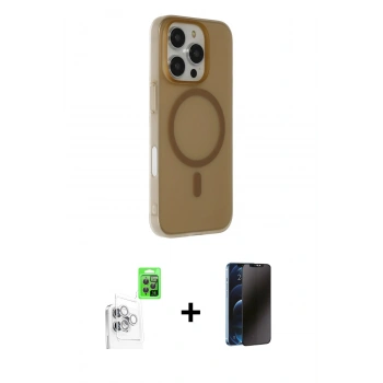 MARSİLYAN™- iPhone 16 Pro Max Kılıf Çekirdek Modern Prime - Siyah 3D Antistatik Hayalet Cam Ekran Koruyucu + Raze Metal Kamera Lens - BZ