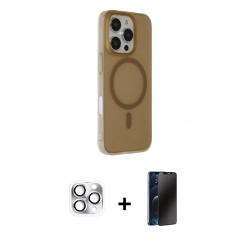 MARSİLYAN™- iPhone 16 Pro Max Kılıf Çekirdek Modern Prime - Siyah 3D Antistatik Hayalet Cam Ekran Koruyucu + Pers Alüminyum Kamera Lens - GS