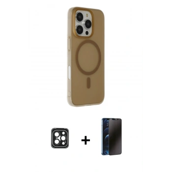 MARSİLYAN™- iPhone 16 Pro Max Kılıf Çekirdek Modern Prime - Siyah 3D Antistatik Hayalet Cam Ekran Koruyucu + PVD Metal Kamera Lens - SH