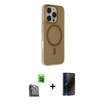 MARSİLYAN™- iPhone 16 Pro Max Kılıf Çekirdek Modern Prime - Siyah 3D Antistatik Hayalet Cam Ekran Koruyucu + Raze Metal Kamera Lens - SH