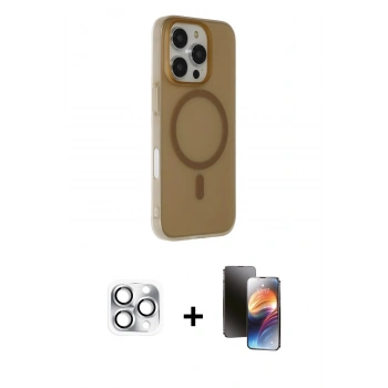 MARSİLYAN™- iPhone 16 Pro Max Kılıf Çekirdek Modern Prime - Siyah 3D Antistatik Mat Seramik Nano Ekran Koruyucu + Pers Alüminyum Kamera Lens - GS