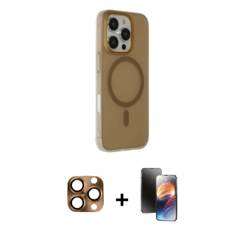 MARSİLYAN™- iPhone 16 Pro Max Kılıf Çekirdek Modern Prime - Siyah 3D Antistatik Mat Seramik Nano Ekran Koruyucu + Pers Alüminyum Kamera Lens - CLTM