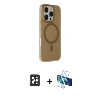 MARSİLYAN™- iPhone 16 Pro Max Kılıf Çekirdek Modern Prime - Siyah 3D Antistatik Seramik Nano Ekran Koruyucu + PVD Metal Kamera Lens - SH