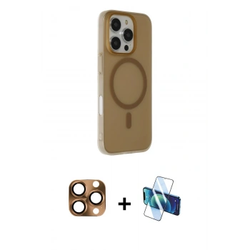 MARSİLYAN™- iPhone 16 Pro Max Kılıf Çekirdek Modern Prime - Siyah 3D Antistatik Seramik Nano Ekran Koruyucu + Pers Alüminyum Kamera Lens - CLTM