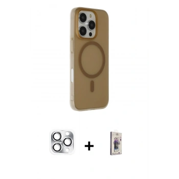 MARSİLYAN™- iPhone 16 Pro Max Kılıf Çekirdek Modern Prime - Siyah Bilvis 3D Cam Ekran Koruyucu + Pers Alüminyum Kamera Lens - GS