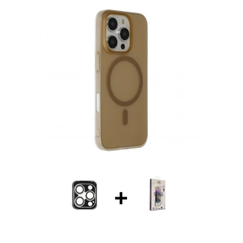 MARSİLYAN™- iPhone 16 Pro Max Kılıf Çekirdek Modern Prime - Siyah Bilvis 3D Cam Ekran Koruyucu + PVD Metal Kamera Lens - GS