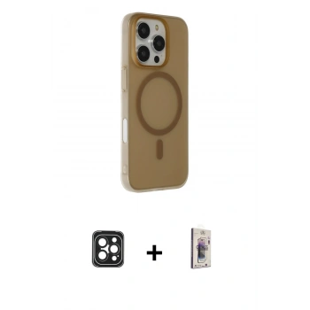 MARSİLYAN™- iPhone 16 Pro Max Kılıf Çekirdek Modern Prime - Siyah Bilvis 3D Cam Ekran Koruyucu + PVD Metal Kamera Lens - SH