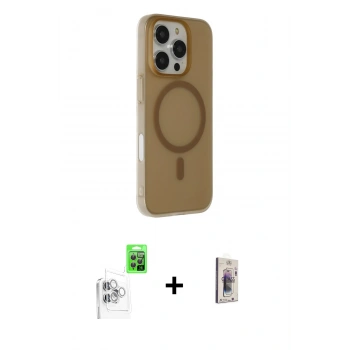 MARSİLYAN™- iPhone 16 Pro Max Kılıf Çekirdek Modern Prime - Siyah Bilvis 3D Cam Ekran Koruyucu + Raze Metal Kamera Lens - BZ