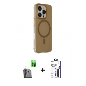 MARSİLYAN™- iPhone 16 Pro Max Kılıf Çekirdek Modern Prime - Siyah Bilvis 3X AR Hayalet Cam Ekran Koruyucu + Raze Metal Kamera Lens - SH