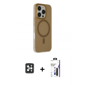 MARSİLYAN™- iPhone 16 Pro Max Kılıf Çekirdek Modern Prime - Siyah Bilvis 3X AR Hayalet Cam Ekran Koruyucu + PVD Metal Kamera Lens - SH