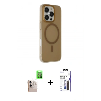 MARSİLYAN™- iPhone 16 Pro Max Kılıf Çekirdek Modern Prime - Siyah Bilvis 3X AR Hayalet Cam Ekran Koruyucu + Raze Metal Kamera Lens - NLGY