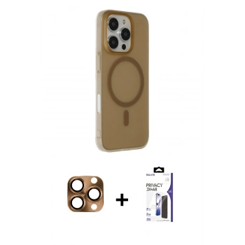 MARSİLYAN™- iPhone 16 Pro Max Kılıf Çekirdek Modern Prime - Siyah Bilvis 3X AR Hayalet Cam Ekran Koruyucu + Pers Alüminyum Kamera Lens - CLTM