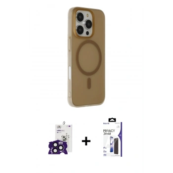 MARSİLYAN™- iPhone 16 Pro Max Kılıf Çekirdek Modern Prime - Siyah Bilvis 3X AR Hayalet Cam Ekran Koruyucu + Bilvis Titan Kamera Lens - SH