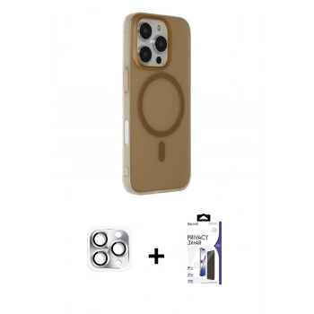 MARSİLYAN™- iPhone 16 Pro Max Kılıf Çekirdek Modern Prime - Siyah Bilvis 3X AR Hayalet Cam Ekran Koruyucu + Pers Alüminyum Kamera Lens - GS